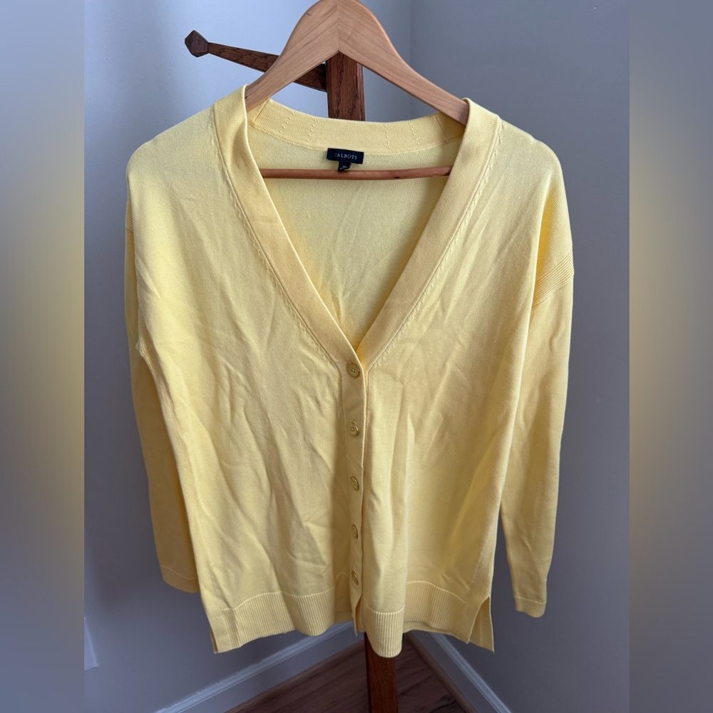 Talbots Yellow Spring Cardigan Sweater Lightweight Knit